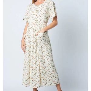 Floral prairie print maxi dress patch pockets